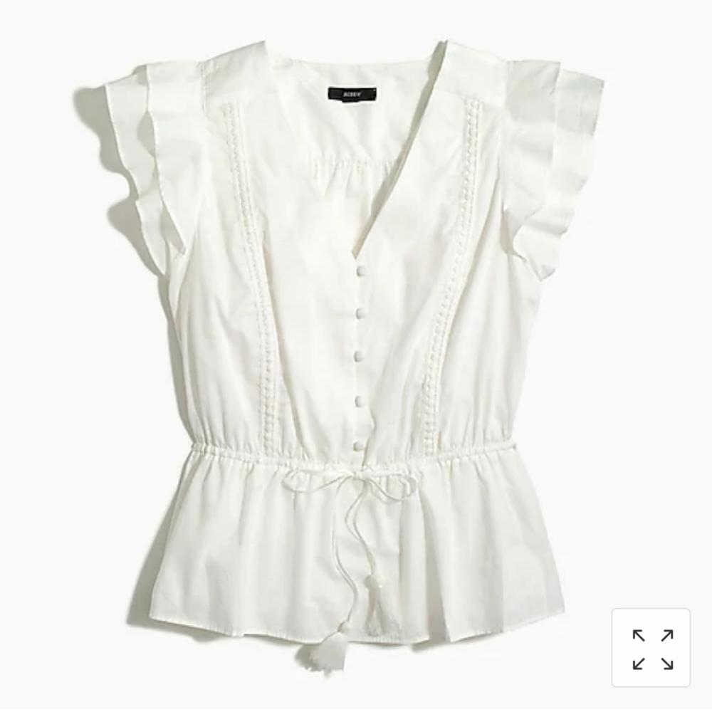 J. Crew White Flutter Sleeve Top